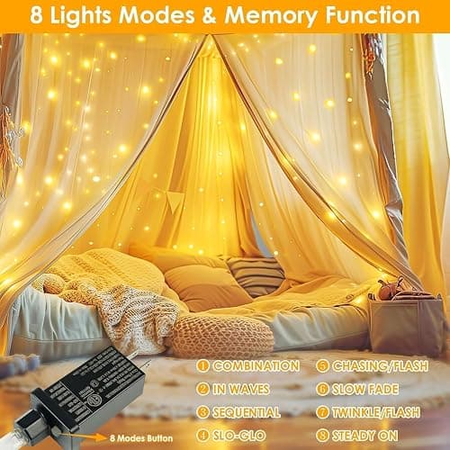 66Ft 200LED Fairy Lights Plug in with Remote, Waterproof String Lights Outdoor & Indoor 8 Modes with Timer, LED Twinkle Lights for Girl's Room Garden Patio Halloween Christmas Decorations (Warm White) thumbnail 3