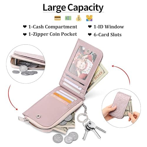 GAEKEAO Small Credit Card Holder Wallet for Women RFID Leather Slim Wristlet Keychain Wallets With Zipper Pocket thumbnail 2
