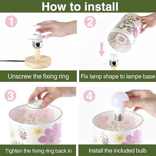 Floresita Dried Flowers Small Table Lamp 9W LED Dimmable Warm Light Pressed Flower Bedside Lamp Linen Shade with Wood Base for Bedroom Living Room Desk Nursery thumbnail 5