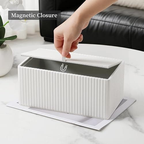 MEIBOOCH PU Leather Tissue Box Cover for up to 3.9" High Boxes, Rectangle Tissue Box Holder for Bathroom Bedroom Living Room Office (Ivory) thumbnail 4