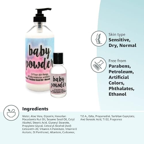 The Lotion Company 24 Hour Skin Therapy Lotion, Baby Powder Fragrance, Full Body Moisturizer, w/ Aloe Vera, Paraben Free, Made in USA, 16 oz bottle + 2 oz travel size thumbnail 8