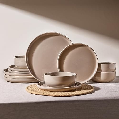 Famiware Milkyway 12-Piece Stoneware Dinnerware Set, Cinnamon Brown | Plates and Bowls for 4, Dishes Set for Everyday & Formal Use, Microwave & Dishwasher Safe, Chip & Scratch Resistant - Image 1