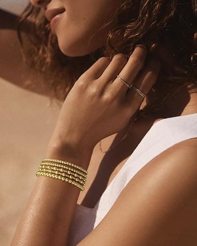Howoo 18K Gold Plated Bracelets for Women Beaded Bracelets Stack Stretch Bead Ball Jewelry for Women Trendy thumbnail 3