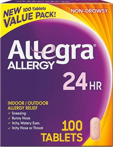 Allegra Adult 24-Hour Allergy Relief Tablets, Non-Drowsy Indoor and Outdoor Allergy Medicine, 180 mg Fexofenadine HCI Antihistamine Pill, 100-Count - Image 1