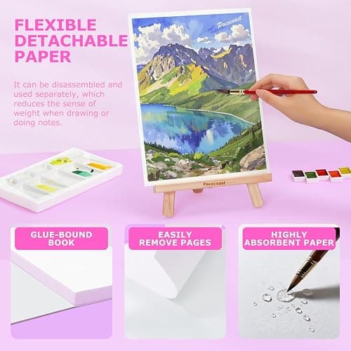 Pacocoast 9"x12" Watercolor Paper Pad, 140lb/300gsm Water Color Paper, Pink | Cold press glue bound sheets for wet & dry media. Watercolor journal notebook for painting & drawing, art supplies for adults thumbnail 4