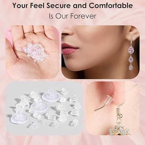 iBayam 550pcs 6 Style Silicone Earring Backs Studs Hoops Fishhooks | Soft, clear & hypoallergenic — 6 styles fit studs, posts, hoops & fishhooks, 550pcs, secure all-day hold, skin-friendly thumbnail 5