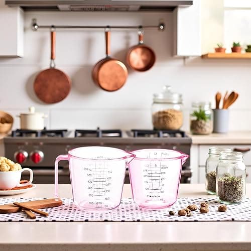Cute Pink Plastic Measuring Cup for Home Kitchen Cooking and Baking Seasoning Liquid (150ml, 300ml, 600ml - 3 Pack) thumbnail 3