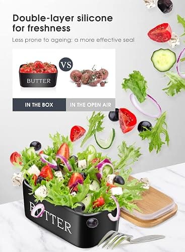 Butter Dish with Lid: Large Butter Dish for Countertop - Ceramic Butter Keeper Container with Knife and High-Quality - Silicone Sealing Butter Box for Home Decor Good Kitchen Gift Black thumbnail 6