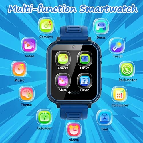 Wiszodet Kids Smart Game Watch with 24 Games HD Touch Screen Video Camera Music Player Pedometer Flashlight Alarm Clock 12/24 hr, Gifts for 5-12 Year Olds Boys thumbnail 2