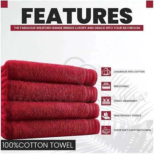 GC GAVENO CAVAILIA Large Towels Bath Sheet - Highly Absorbent Egyptian Cotton Towel Set - 4 Pack Extra Soft Large Bath Towel Red - Quick Dry Bath Sheets - 450 GSM Washable Towels, 75 x 135 cm thumbnail 2