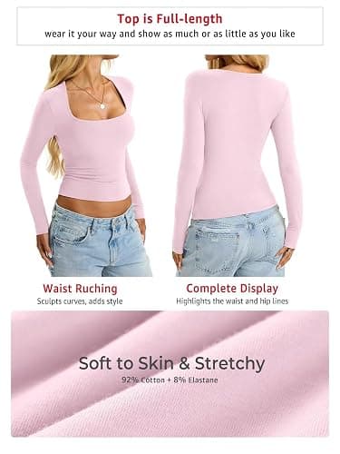 EasyGala Womens Cotton Tops Long Sleeve T Shirts Square Neck Y2k Tops Slim Fit Going Out Fall Fashion Clothes 2025 thumbnail 6