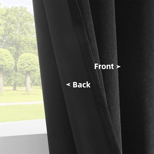 Joydeco Black Velvet Curtains 96 inch Length 2 Panels, Luxury Blackout Rod Pocket Thermal Insulated Window Curtains, Super Soft Room Darkening Drapes for Living Dining Room Bedroom,W52 x L96 inches thumbnail 2