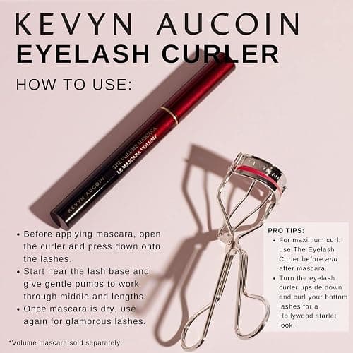 kevyn aucoin the eyelash curler: easy use. long-lasting curl of lashes effect. wide opening. stainless steel with two red lash cushions. pro makeup artist tool for before & after mascara application thumbnail 7