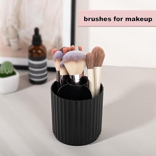 Anyoifax Makeup Brush Holder Organizer 360°Rotating Make Up Brushes Container for Vanity, Spinning Cosmetics Storage Cup, Stripe Black thumbnail 2