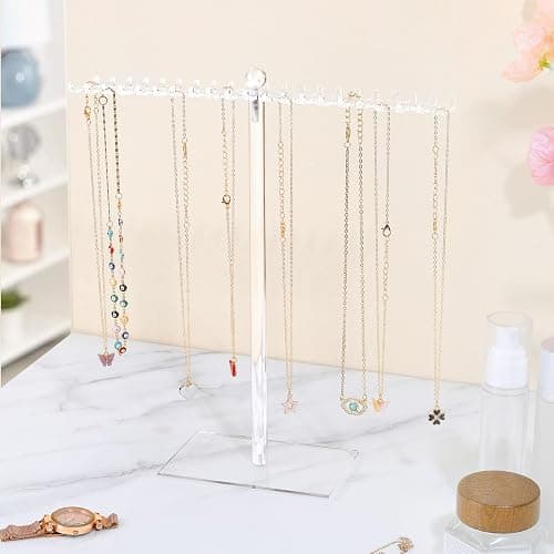 OAOLEER Acrylic Necklace Organizer， Clear Necklace Holder Stand， Jewelry Organizer Display Hanger Rack with Bilateral Hooks for Necklaces Pendant Bracelets Ring - 11.6In thumbnail 2