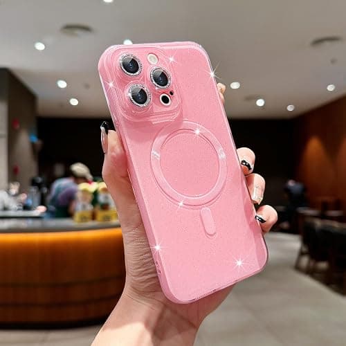 Micoden for iPhone 13 Pro Max Case for Women Girls,Cute Bling Sparkle Glitter Magnetic Compatible with MagSafe Shockproof Camera Protection Slim Soft Silicone Phone Case for iPhone 13 Pro Max, Pink thumbnail 3