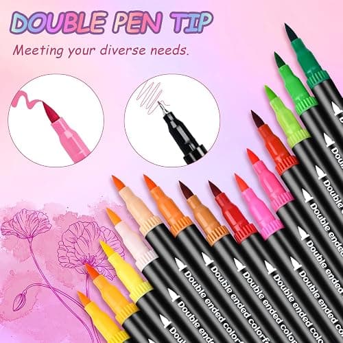 DUULEMANG 48 Colors Dual Markers Brush Pens, Art Markers Colored Pens for Adult Coloring Books, Brush and Fine Point Dual Tip Artist Colored Marker Set thumbnail 5