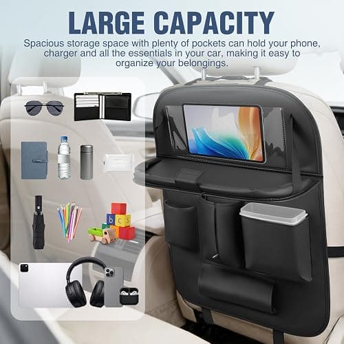 Nilight Car Seatback Organizer 2PCS Black PU Leather Universal | Foldable Tray Tablet Holder Tissue Box Removable Bucket Waterproof Storage Bag for Cars Vans SUVs MPVs Pickup Trucks thumbnail 4