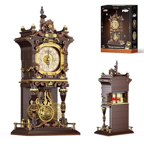 JAKI Vintage Swing Clock Building Blocks Set Real Working Mechanical Clock with Moving Pendulum & Rotating Dial, Retro Steampunk Home Decor Gift for Adults & Teens, Gifts for Birthdays and Christmas - Image 1