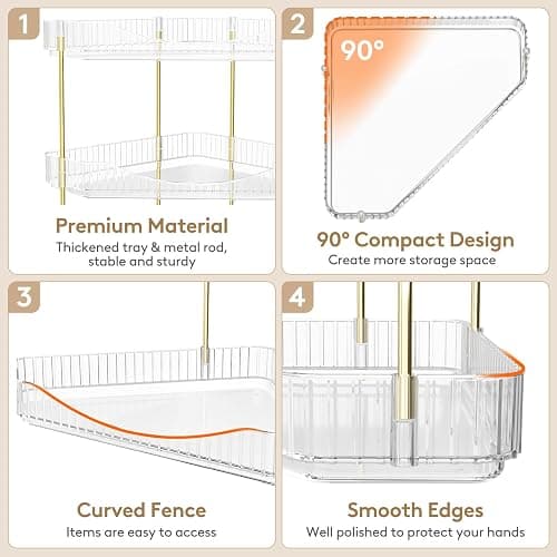 Lifewit Make Up Organizer, Schminktisch Organizer, Stabil Eck-Mehrzweck-Regal für Parfüm/Hautpflegemittel/Duschgel im Badezimmer,Küche,Schlafzimmer, Transparente, 3 Stufen thumbnail 3