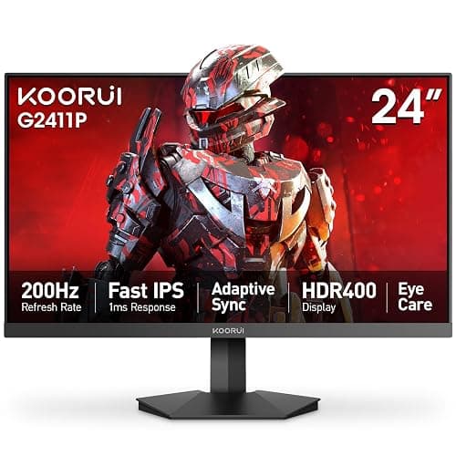 KOORUI 24" Gaming Monitor, 200Hz 1ms Fast IPS, FHD HDR400 Display, 90% DCI-P3 Color Gamut, Adaptive Sync, Ultra Slim Frame, VESA Mountable, HDMI 2.0, DP 1.4, G2411P - Image 1
