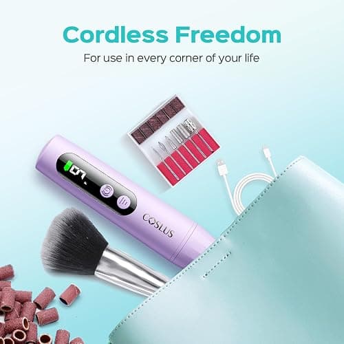 COSLUS C52 Electric Cordless Nail Drill: Professional Nail File kit with LED Screen for Acrylic Gel Powder. Portable for Home DIY & Salon Use. Manicure Pedicure for Beginners, Women, Travel, Purple thumbnail 9