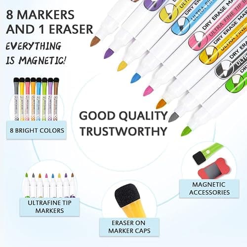 Hivillexun Magnetic Dry Erase Calendar Whiteboard Set (3-Pack) for Fridge, Wall, and Refrigerator Organization – Monthly, Weekly, and Daily Planners with 8 Markers and Eraser thumbnail 5