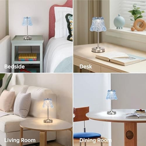 Shenmoyl Cordless Touch Table Lamp with 5200mAh Battery - 3 Adjustable Color Temperatures & Dimmable, Rechargeable Lamp for Bedroom, Living Room, Office, Entryway, Bookshelves (Clear Light Blue Rose) thumbnail 6
