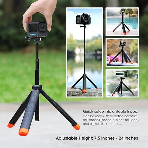 SOONSUN 4in1 Floating Selfie Stick Tripod for GoPro Hero 13 12 11 10 9 8 7 6 5 4 3, Max, AKASO, Osmo Action 3/4/5 Pro Camera - As Waterproof Extension Monopod Pole Floating Handle Grip Tripod Stand thumbnail 4