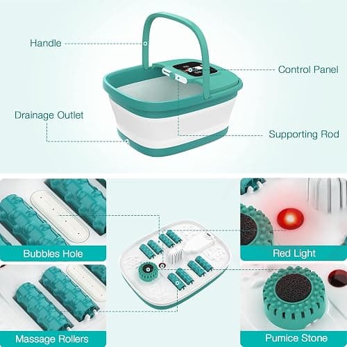HOSPAN Collapsible Foot Spa with Heat, Bubble, Red Light, and Temperature Control, Foot Bath Massager with 8 Shiatsu Massage Rollers, Pedicure Foot Spa for Relaxation - FS01A thumbnail 6