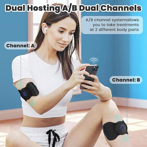 MASTOGO Wireless Tens Unit Muscle Stimulator - Two Sets of Tens Unit Massager for Pain Relief - Up to 12 Mode 20 Intensity Portable with App Controlled Bluetooth TENS EMS Muscle Stimulator Machine thumbnail 3