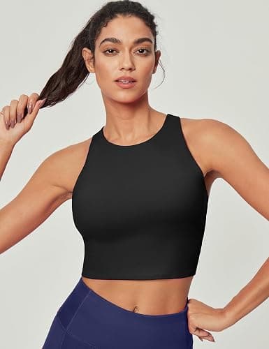 Ewedoos Longline Sports Bras for Women High Neck Racerback Sports Bra Padded Workout Crop Tank Tops with Built in Bra thumbnail 5
