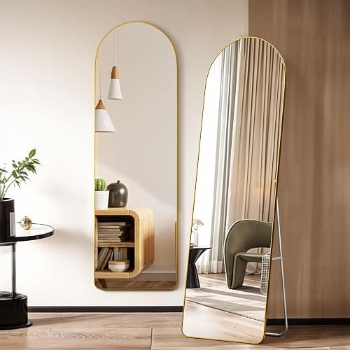 Warmiehomy Arched Full Length Mirror, 160X50cm Large Full Body Floor Standing Mirror, Hanging or Leaning Against Wall for Bedroom Cloakroom, Gold - Image 1