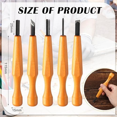 WILLBOND 5 Pcs Linocut Carving Tools Set Linoleum Hand Carving Tools Wood Carving Knife Chisel Flat V Shaped Angled Gouge Half Round Carving Tools Set for Linocut Printmaking Woodcarving Woodblock thumbnail 2
