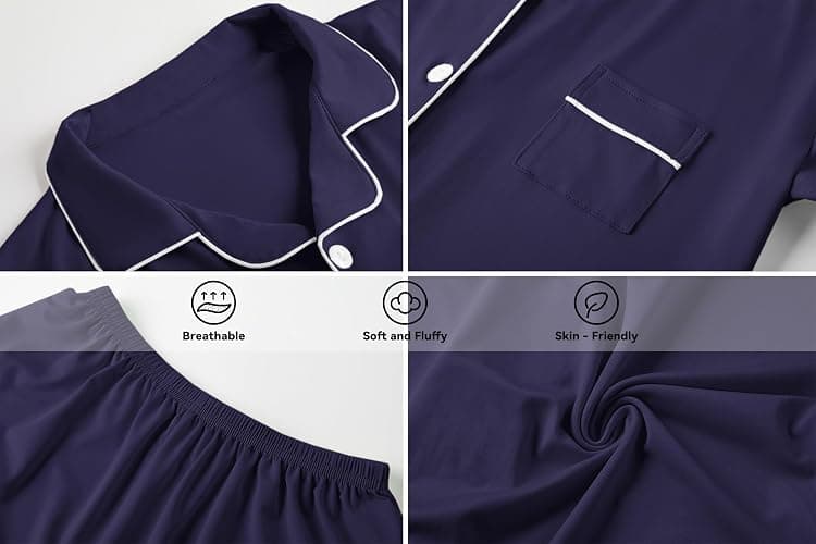 Umeyda Girls & Womens 2 Pieces Pajamas Sets Modal Sleepwear Button Down Short Sleeve Pjs Outfits thumbnail 6