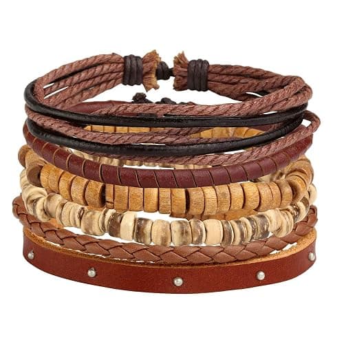 Manfnee 6-12PCS Braided Faux Leather Bracelet Punk Cuff Wrap Bracelets for Men Women Adjustable thumbnail 2