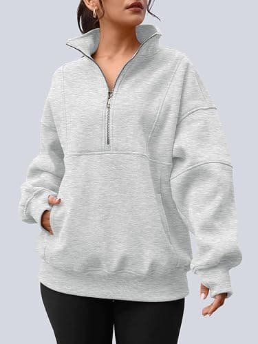 AUTOMET Women's Quarter Zip Oversized Sweatshirt Fleece Mock Neck Pullover | Half Zip, Pockets, Thumb Hole, Teen Oversized Hoodie, Pullover Fleece Jacket, Fall Clothes, Cozy Winter Outfits thumbnail 4