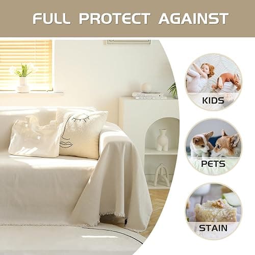 MEETSKY Couch Cover Sofa Covers Couch Covers for 3 Cushion Couch Sofa Pet Friendly, L Shaped Sectional Sofa Covers Washable Simply Put Sofa Throw Cover for Dogs, 91" x 134", Beige thumbnail 4