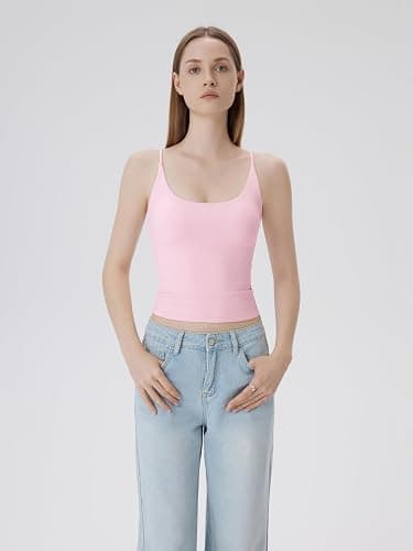 SUUKSESS Women Padded Scoop Neck Tank Tops Double Line Going Out Basic Camisole Top thumbnail 2