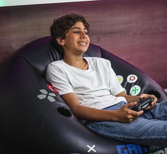 Inflatable Gaming Chair for Kids & Teens with Cup Holders and Side Pocket - This Air Gaming Bean Bag Chairs for Kids is The Perfect Furniture for Gamer Room Decor - Perfect Gaming Stuff for Boys 4-12 - Blue GT thumbnail 8