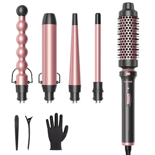 Wavytalk 5 in 1 Curling Wand Set, Curling Iron Set with Thermal Brush and 4 Interchangeable Anti-Frizz Ceramic Barrels (0.5”-1.25”), Dual Voltage Hair Curler with Less Heat Damage, Instant Heat Up, Rose Gold - Image 1