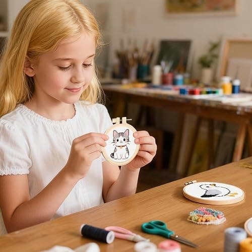 57lilina Easy Embroidery Kit for Kids Beginners, 6 Set Cute Stamped Pattern | Pre Printed Cross Stitch Kits for Kids, DIY Needlepoint Sewing Craft for Backpack Charms, Keychains & Girls Gifts thumbnail 3