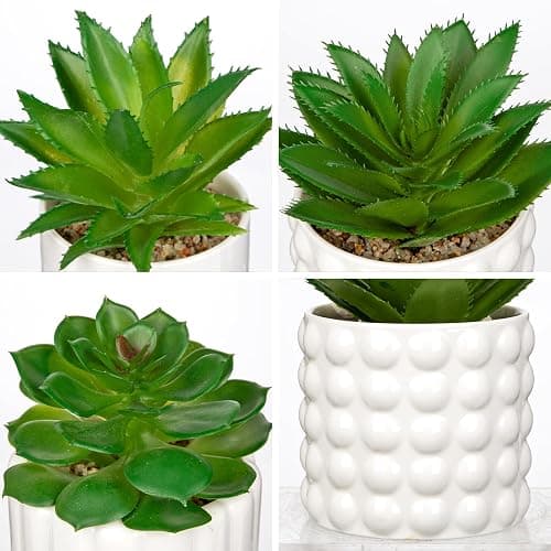 Briful Succulents Plants Artificial in White Ceramic Pots (Set of 3), Small Fake Plants for Home Office Desk Decor – Modern Mini Potted Succulents for Bathroom, Bedroom, Living Room Table, Shelf thumbnail 4