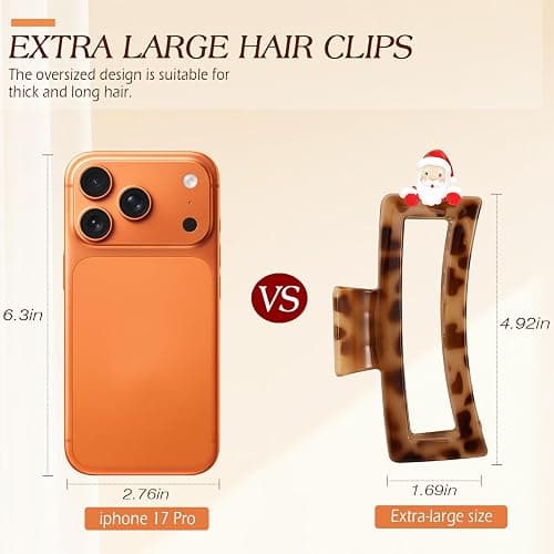 4 PCS 5 Inch Extra Large Claw Clips for Women, Tortoise Shell Jumbo Claw Clips for Thick Long Curly Hair, Rectangle Strong Hold Hair Clip, Non-slip Square Durable Hair Accessories, Christmas Gifts thumbnail 3