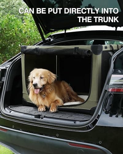 Veraste 33 Inch Collapsible Travel Dog Crate for Medium Large Dogs, Portable Dog Crate 4-Door Foldable Soft Kennel with Durable Mesh Windows for Indoor & Outdoor Travel, with Storage Bag,Green thumbnail 5