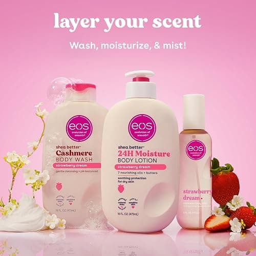 eos Shea Better Body Lotion Strawberry Dream, 24-Hour Moisture Skin Care, Lightweight & Non-Greasy, Natural Shea, Vegan, Strawberry Body Lotion, 16 fl oz thumbnail 6