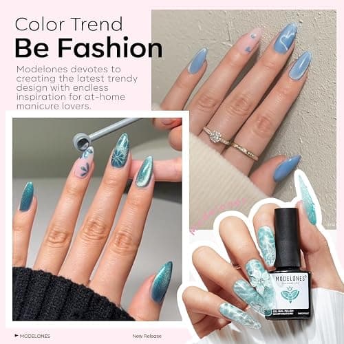 Modelones Gel Nail Polish, 6 Colors Light Baby Blue Green 9D Cat Eye Glitter Gel Polish with Magnetic Stick Summer Soak Off LED Manicure DIY Salon Gift Starter Kit thumbnail 2