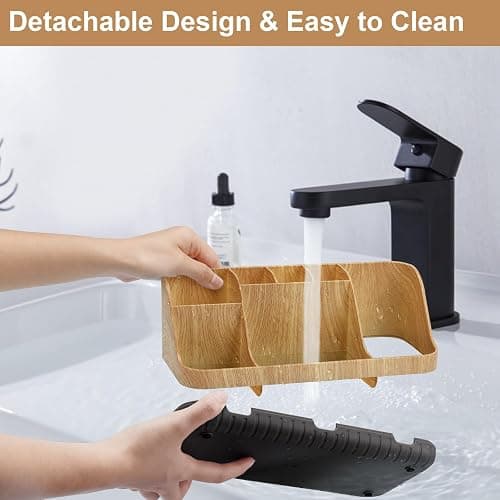 GFWARE Bathroom Organizers and Storage - Detachable 7 Slots Kids Electric Toothbrush and Toothpaste Holde Drainage for Bathroom Accessories Organization Counter Vanity Storage, Wood - Wood thumbnail 4