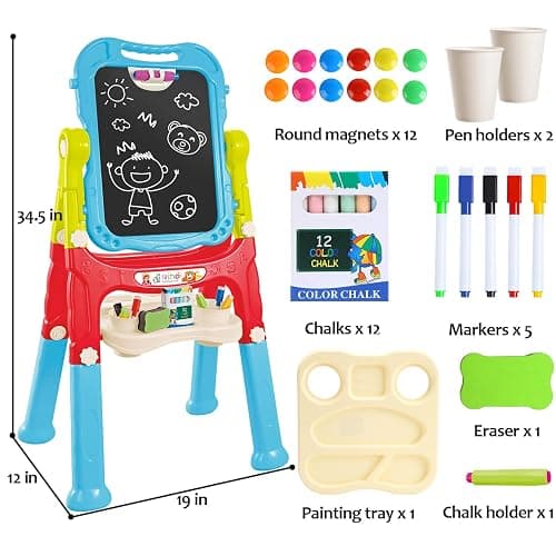 Toddler Art Easel for Kids, Double-Sided Magnetic Whiteboard & Chalkboard with Painting Accessories, Rotatable Easel Toy, Great Christ Gift for Boys and Girls thumbnail 3