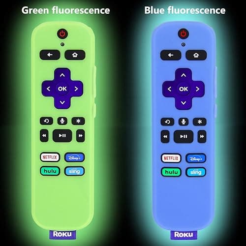 [2 Pack] Remote Cover (Glow in The Dark) Compatible with Roku Voice Remote, Pinowu Anti Slip Silicone Cover Compatible with Roku Players and Roku TVS Voice Remote (Green and Blue) thumbnail 9